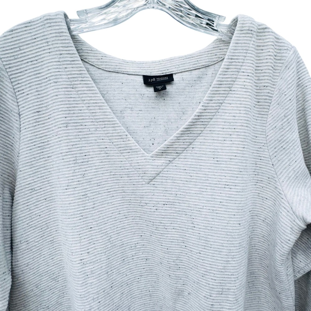 J Jill Wearever Collection Sweater Pullover Gray Ribbed Long Sleeve V Neck M
